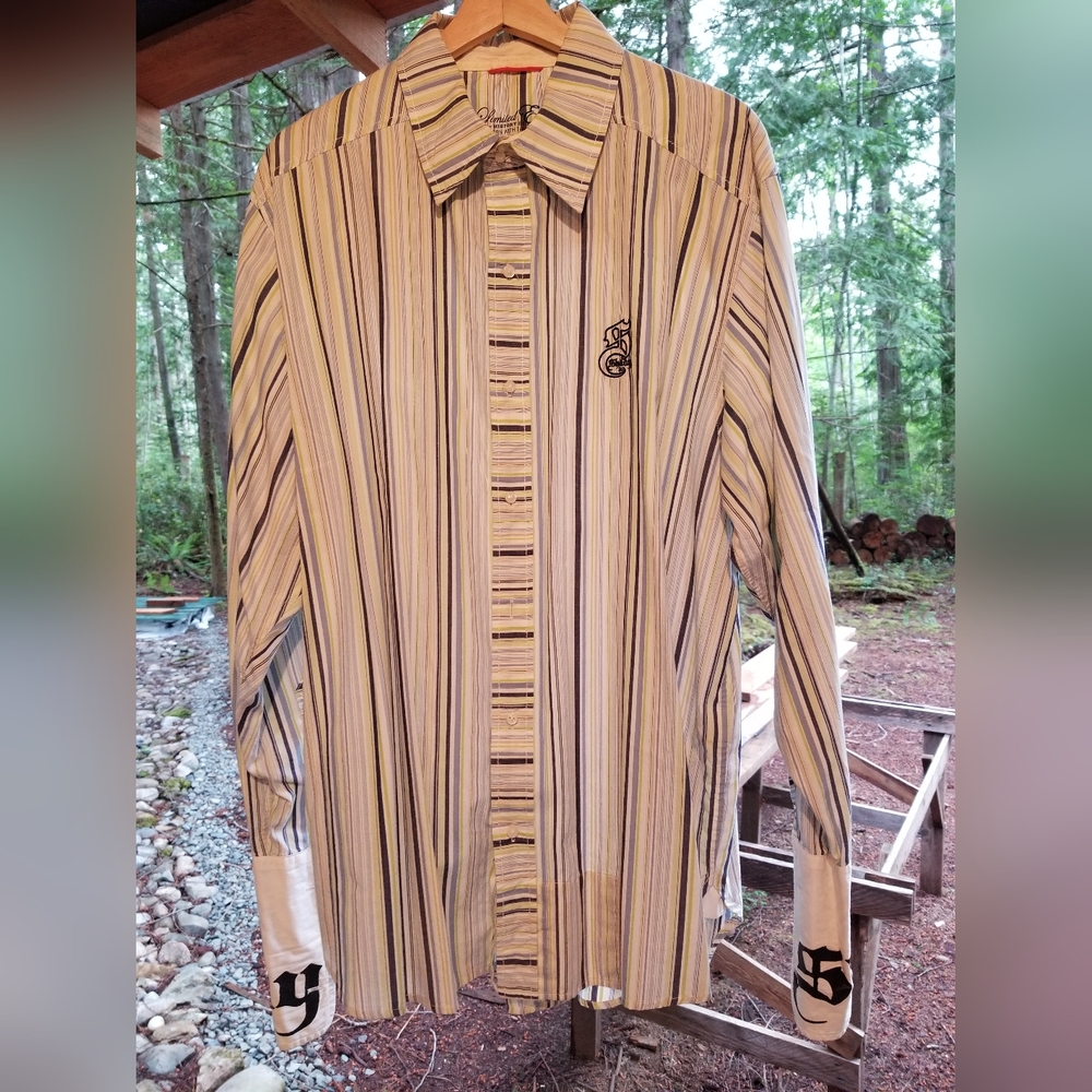 Shady Ltd Limited Edition Button Up Long Sleeve Club Dress Shirt Large Striped